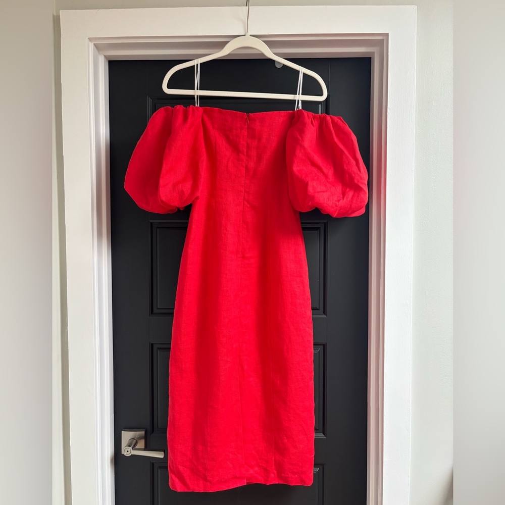 RARE - RHODE Karima Dress Red Off Shoulder Puff-Sleeve sz 4 - Picture 2 of 6